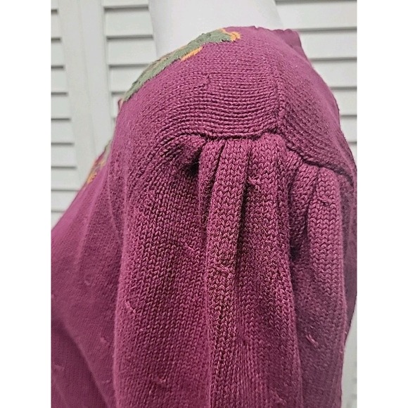 Vtg Charter Club Jane Justin SZ L 100% Cotton Sweater Purple Maroon Embroidered - Picture 5 of 10